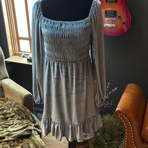 NWT Lauren Conrad Turquoise Long Sleeve Smocked Dress. 439